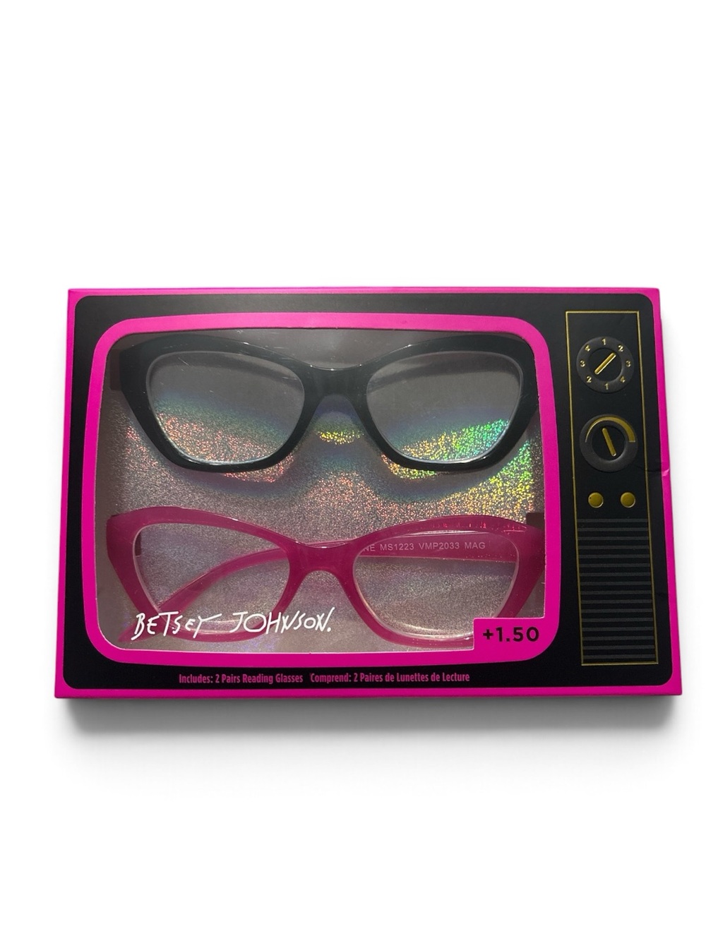 Betsey Johnson Black & Hot Pink Women's Reading Glasses Duo +1.50